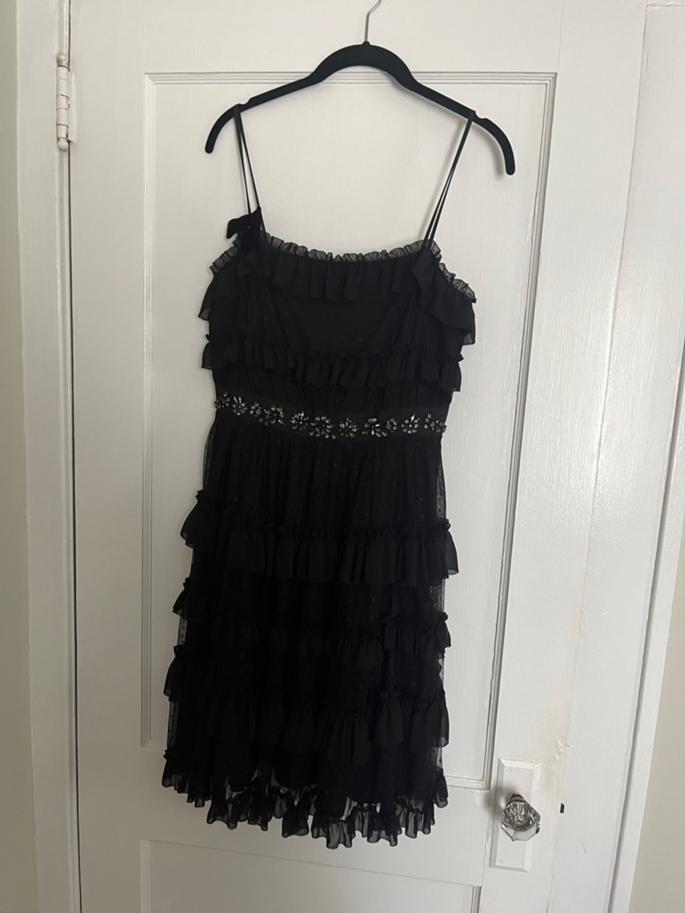 kate spade Black Lace an Sheer Ruffle Tiered Dress with Beaded Waist